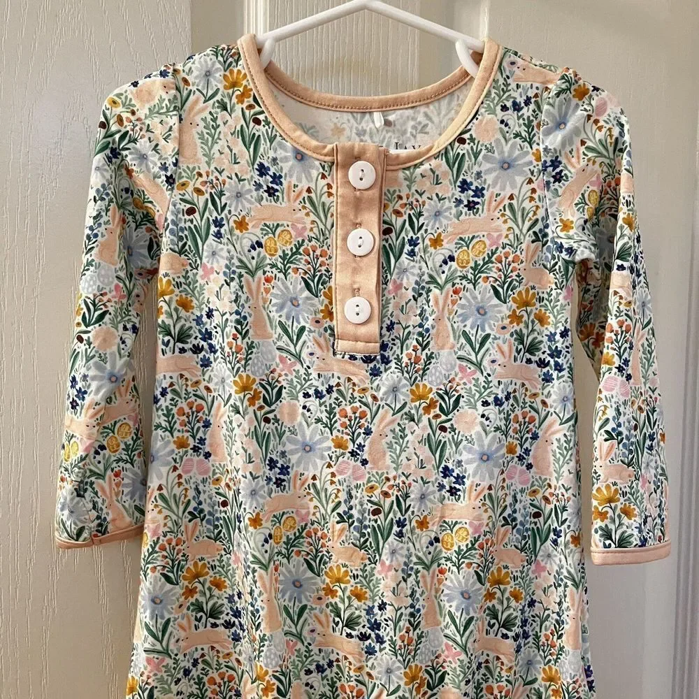 Ollie Jay Bamboo Lounge Dress Nightgown Floral Bunny Garden Easter Girls 12-18M